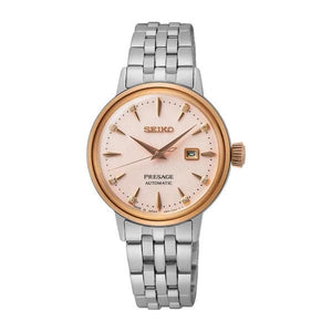 Seiko Presage Cocktail Time Automatic Diamonds White Dial Silver Steel Strap Watch for Women - SRE012J1