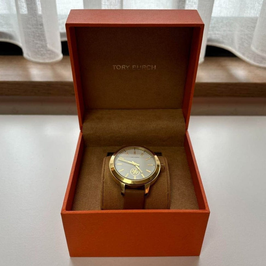 Tory Burch Collins Quartz White Dial Brown Leather Strap Watch for Women - TBW1202
