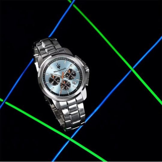 Maserati Successo Chronograph Ice Blue Dial Silver Steel Strap Watch for Men - R8873621044
