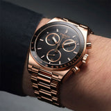 Tissot PRS 516 Chronograph Black Dial Rose Gold Steel Strap Watch for Men - T149.417.33.051.00