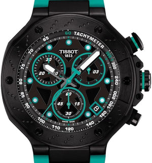 Tissot T Race Chronograph Black Dial Green Rubber Strap Watch for Men - T141.417.37.051.01