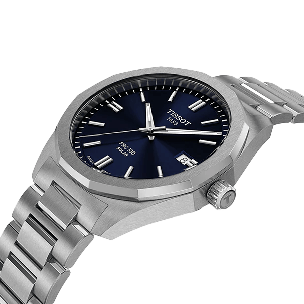 Tissot PRC 100 Solar Quartz Blue Dial Silver Steel Strap Watch for Men - T151.422.11.041.00