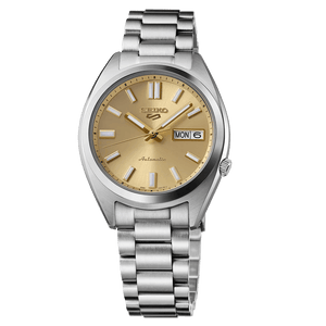 Seiko 5 Sports Automatic Gold Dial Silver Steel Strap Watch for Men - SRPL59K1