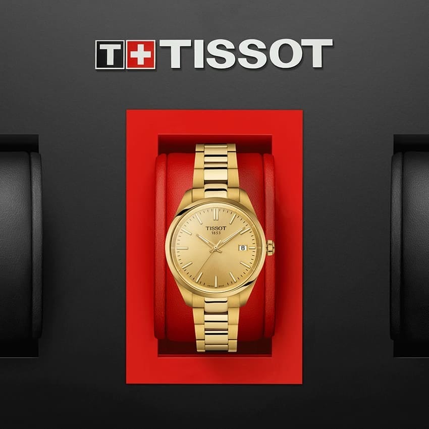 Tissot PR 100 Gold Dial Gold Steel Strap Watch for Women - T150.210.33.021.00