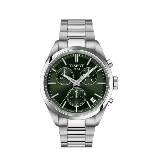 Tissot PR 100 Chronograph Green Dial Silver Steel Strap Watch for Men - T150.417.11.091.00