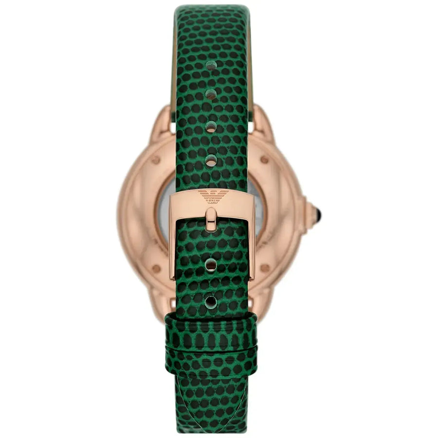 Emporio Armani Mia Meccanico Mother of Pearl Dial Green Leather Strap Watch for Women - AR60073