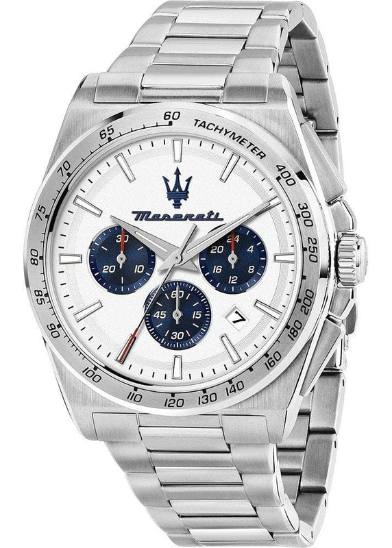 Maserati Velocità Chronograph White Dial Silver Steel Strap Watch for Men - R8873652007
