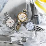 Seiko Presage Cocktail Time Skydiving Automatic Diamonds Mother of Pearl Dial Silver Steel Strap Watch for Women - SRE009J1