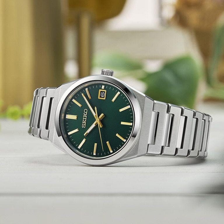 Seiko Conceptual Green Dial Silver Steel Strap Watch for Men - SUR601P1