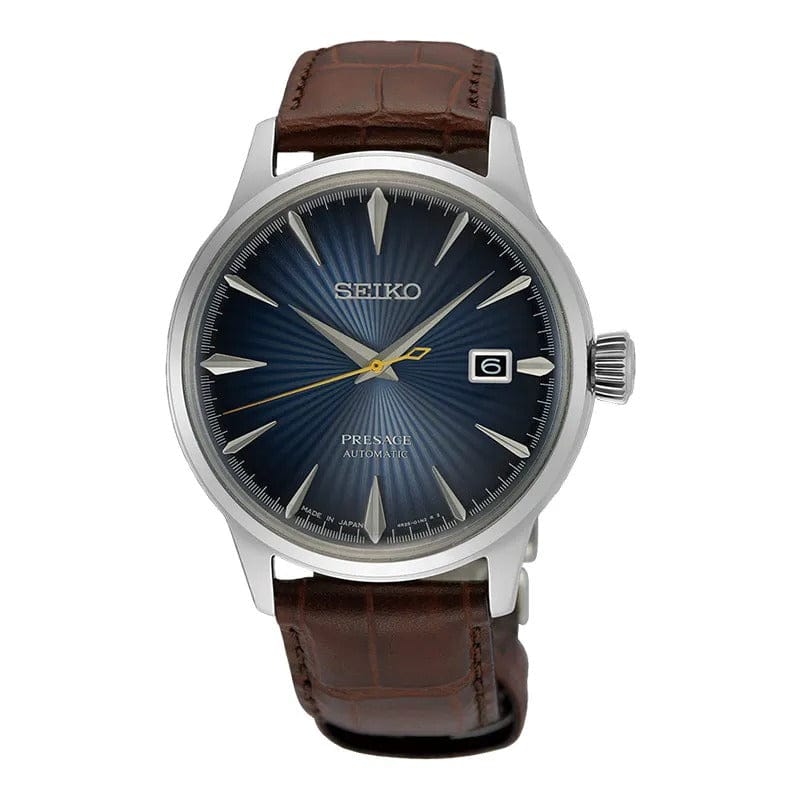 Seiko Cocktail Time Automatic Blue Dial Brown Leather Strap Watch for Men - SRPK15K1