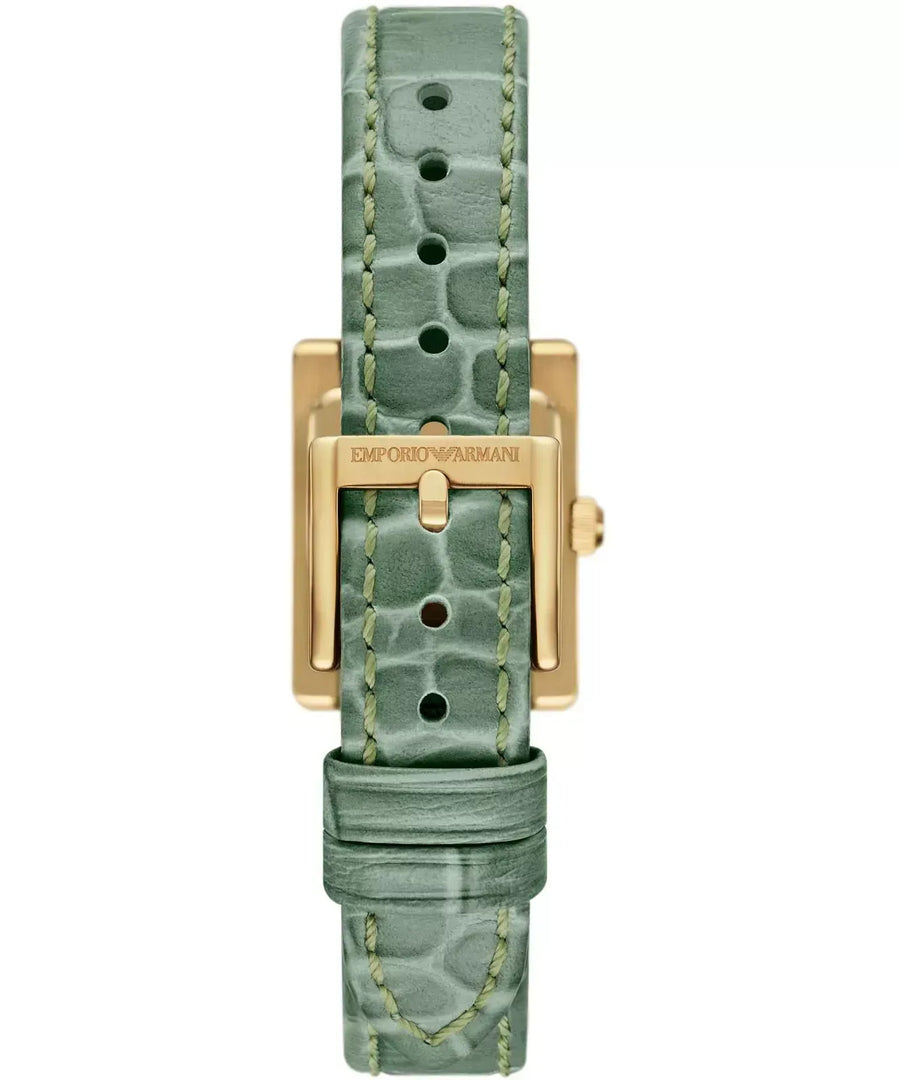Emporio Armani Classic White Dial Green Leather Strap Watch for Women - AR11661