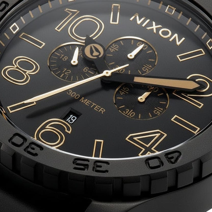 Nixon 51-30 Chronograph Black Dial Black Steel Strap Watch for Men - A083-1041