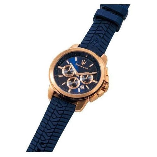 Maserati Successo Chronograph Blue Dial Blue Silicone Strap Watch for Men - R8871621034