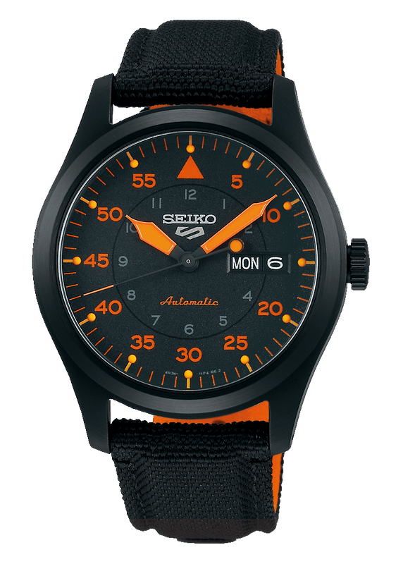 Seiko 5 Sports Flieger Pilot Automatic Black Dial Black Nylon Strap Watch for Men - SRPH33K1