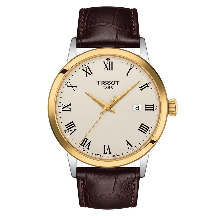 Tissot Classic Dream Ivory Dial Brown Leather Strap Watch for Men - T129.410.26.263.00
