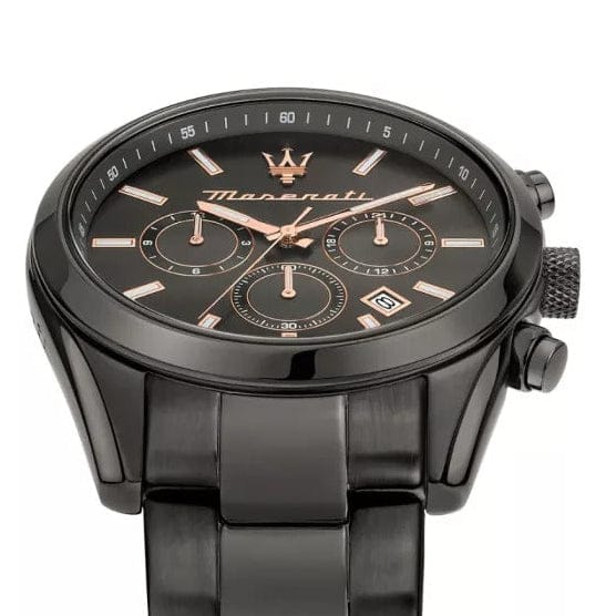 Maserati Attrazione Chronograph Black Dial Black Steel Strap Watch for Men - R8853151001