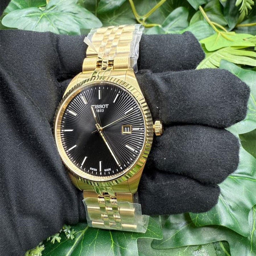 Tissot Ballade Quartz Black Dial Gold Steel Strap Watch for Men - T156.410.33.051.00
