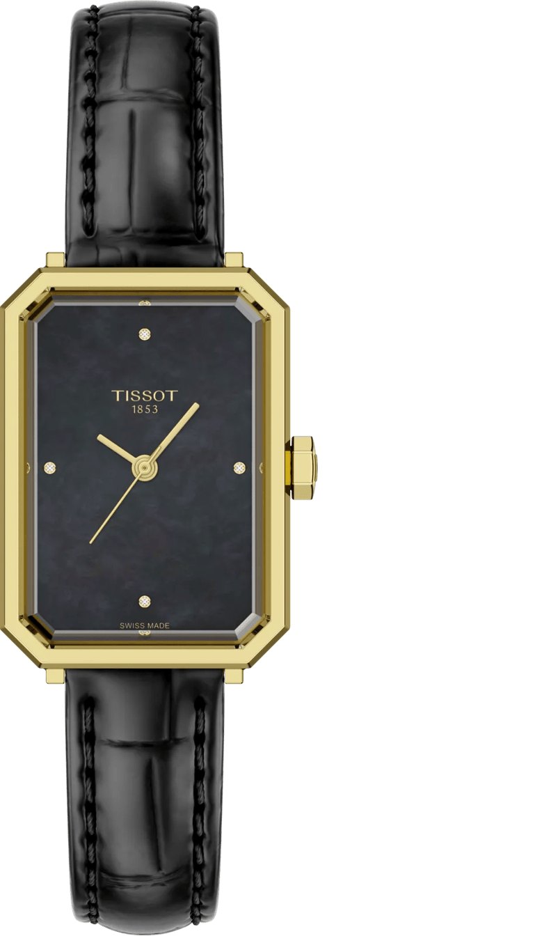Tissot SRV Black Mother of Pearl Dial Black Leather Strap Watch for Women - T160.110.36.126.00