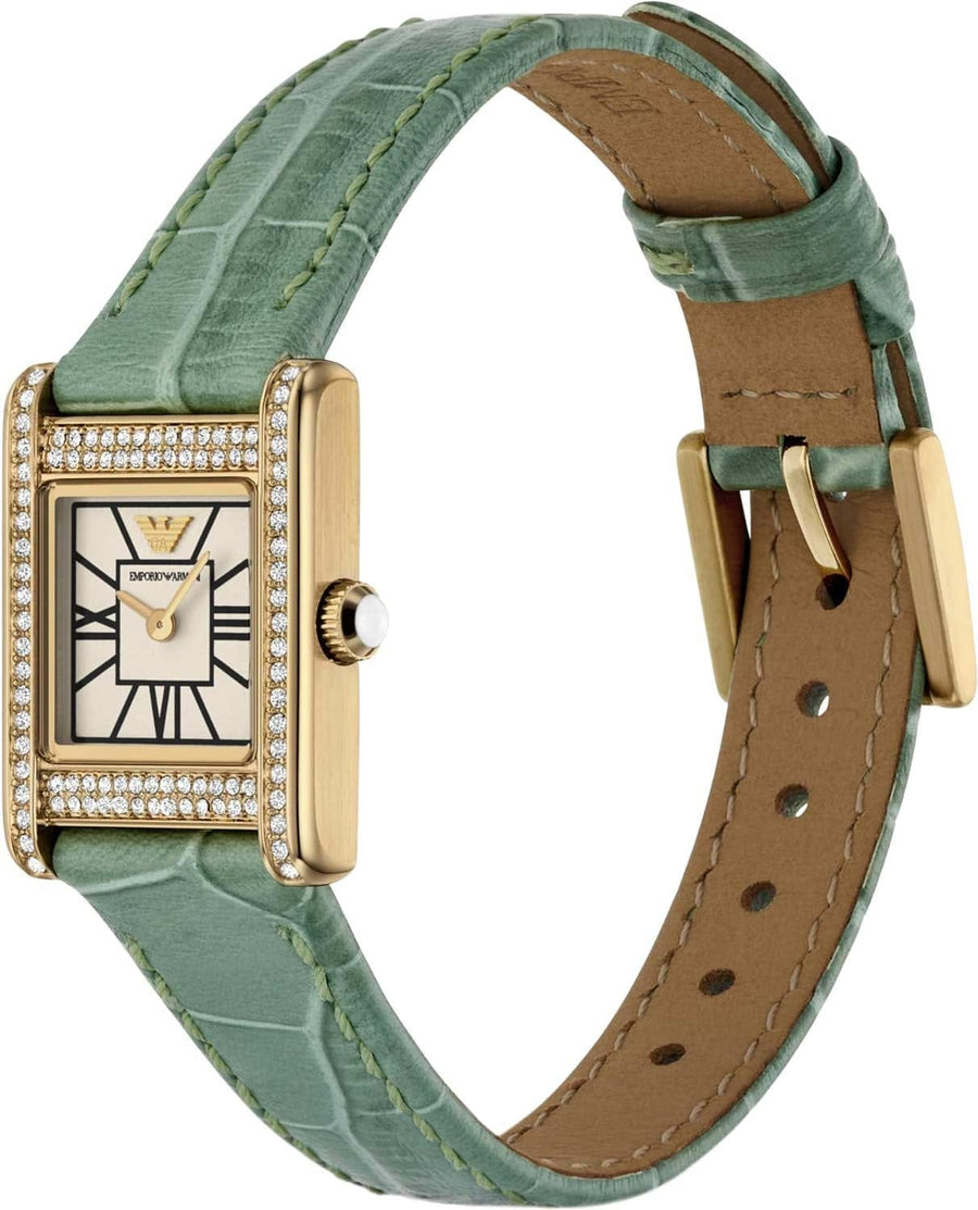 Emporio Armani Classic White Dial Green Leather Strap Watch for Women - AR11661