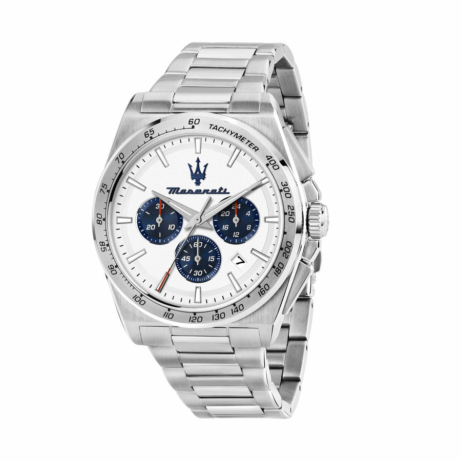 Maserati Velocità Chronograph White Dial Silver Steel Strap Watch for Men - R8873652007
