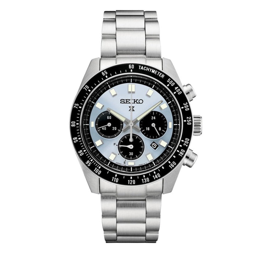 Seiko Prospex Speedtimer 41.4 Solar Chronograph Blue Dial Silver Steel Strap Watch for Men - SSC935