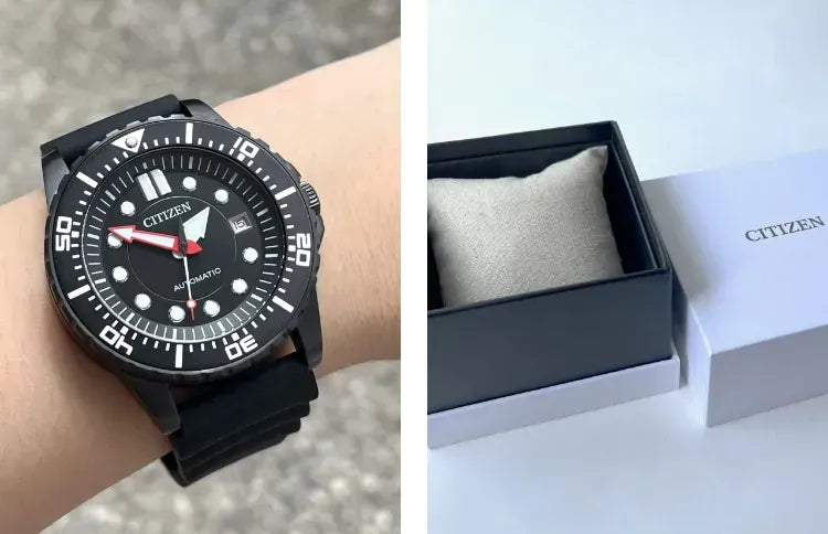 Citizen Mechanical Automatic Black Dial Black Rubber Strap Watch for Men - NJ0125-11E