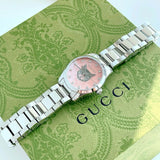 Gucci G Timeless Diamonds Pink Mother of Pearl Dial Silver Steel Strap Watch for Women - YA1265025