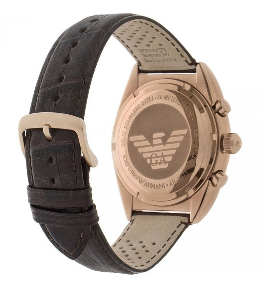 Emporio Armani Classic Chronograph Brown Dial Brown Leather Strap Watch for Men - AR0371
