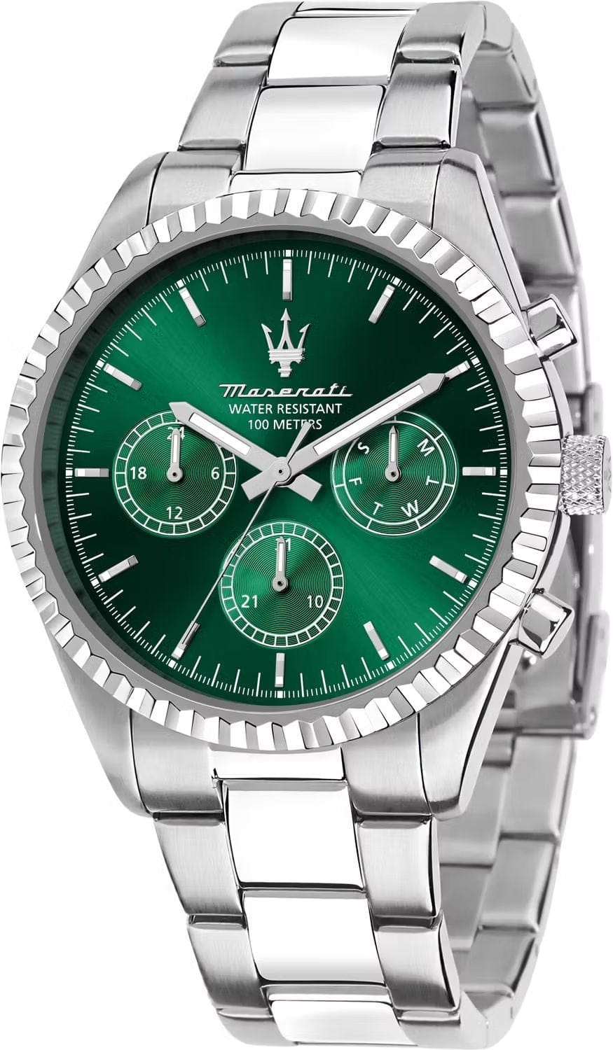 Maserati Competizione Chronograph Green Dial Silver Steel Strap Watch for Men - R8853100044