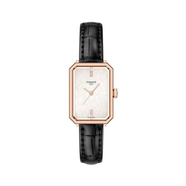 Tissot SRV White Mother of Pearl Dial Black Leather Strap Watch for Women - T160.110.36.113.00