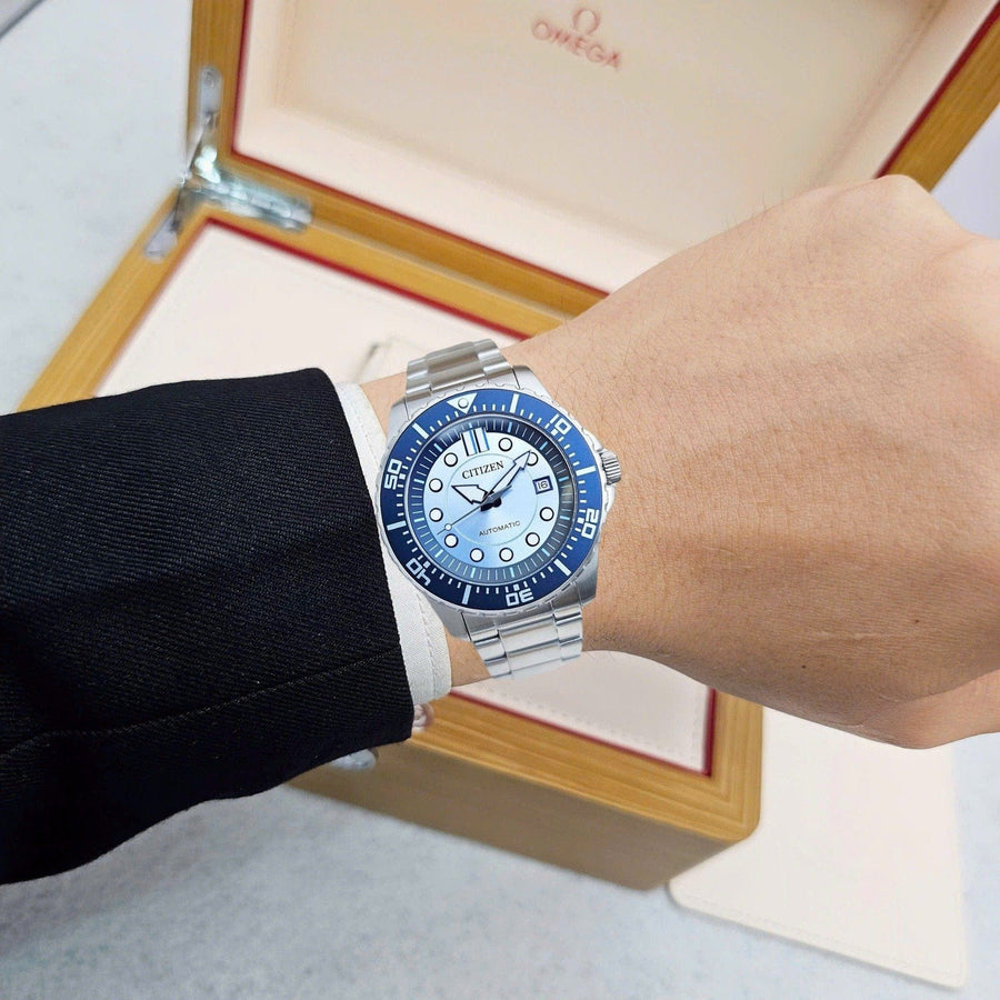 Citizen Mechanical Automatic Blue Dial Silver Steel Strap Watch for Men - NJ0178-81M