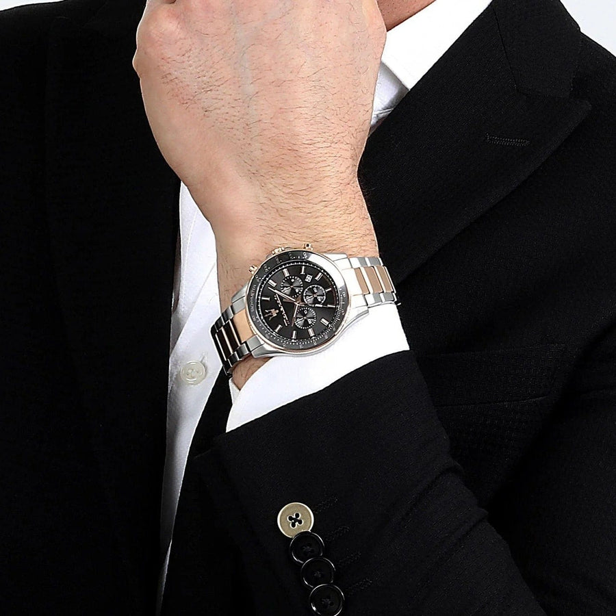 Maserati SFIDA Chronograph Grey Dial Two Tone Steel Strap Watch for Men - R8873640021