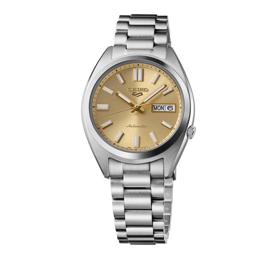 Seiko 5 Sports SNXS Automatic Gold Dial Silver Steel Strap Watch for Men - SRPL59K1