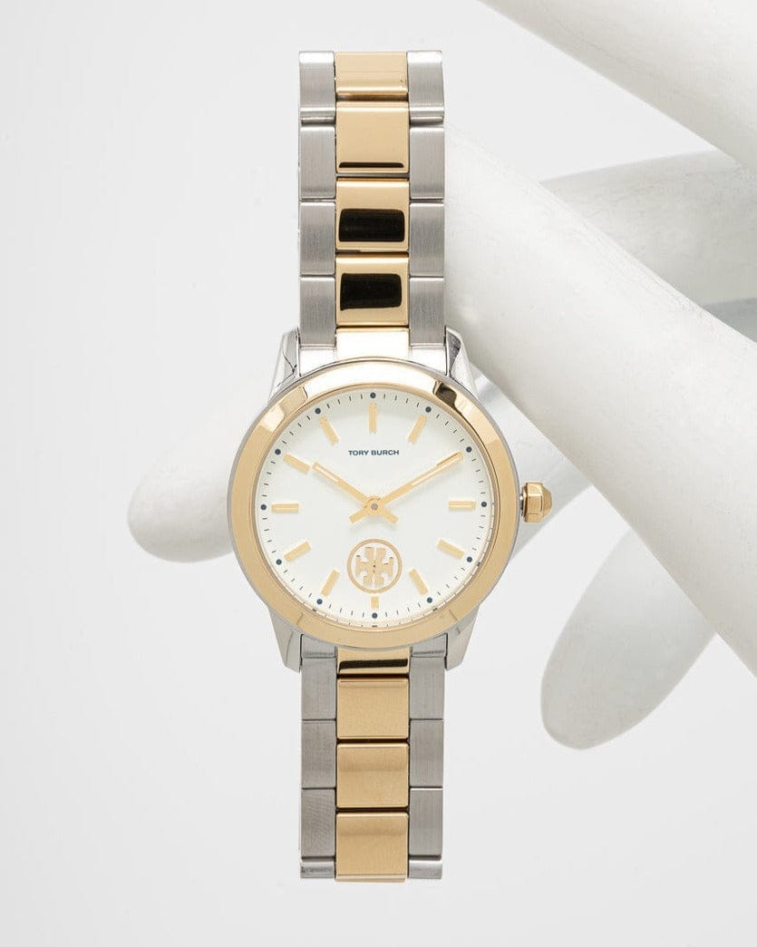 Tory Burch Collins White Dial Two Tone Steel Strap Watch for Women - TBW1306