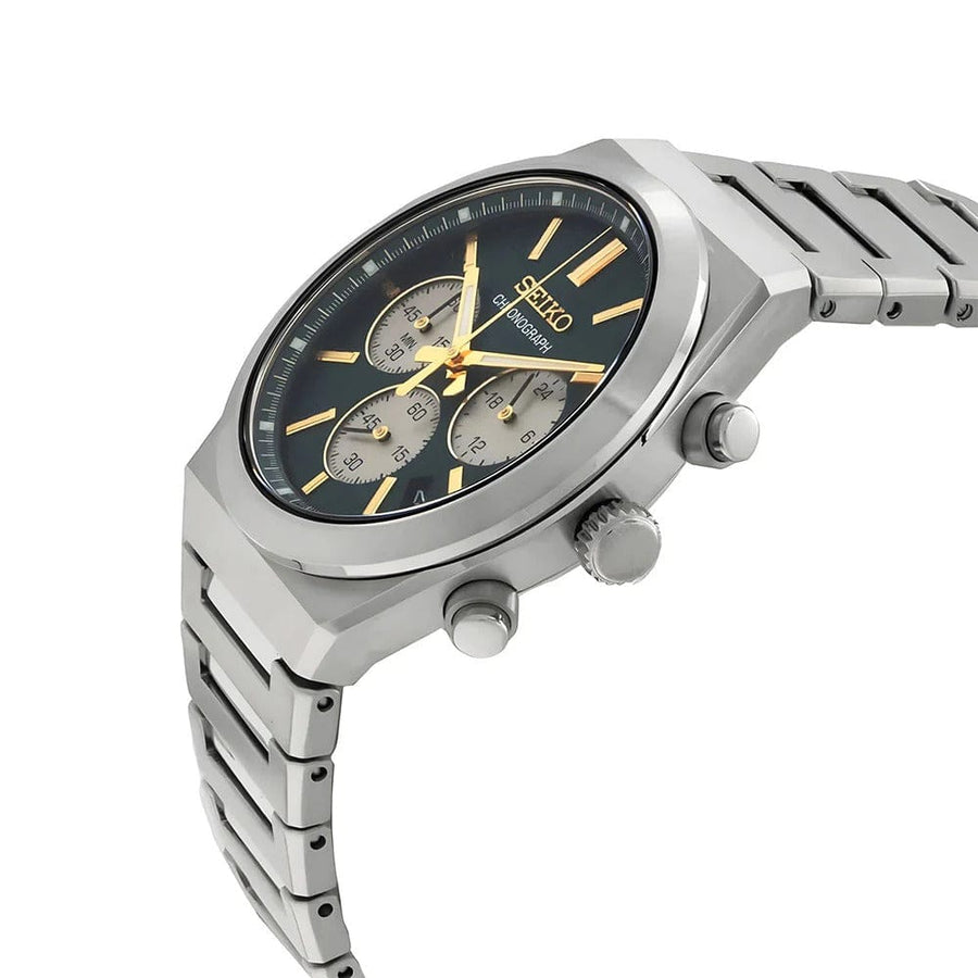 Seiko Sport Conceptual Chronograph Green Dial Silver Steel Strap Watch for Men - SSB461P1