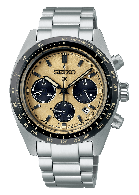 Seiko Prospex Speedtimer Solar Chronograph Gold Dial Silver Steel Strap Watch for Men - SSC817