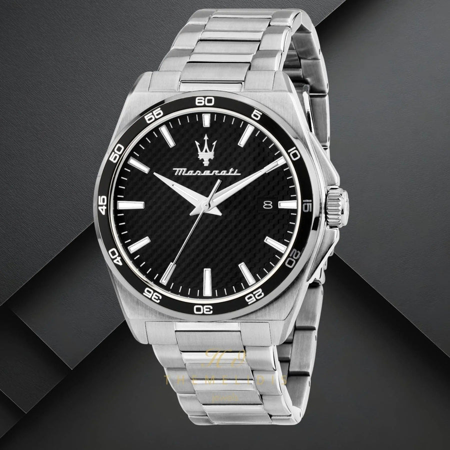 Maserati Velocità Date Black Dial Silver Steel Strap Watch for Men - R8853152002