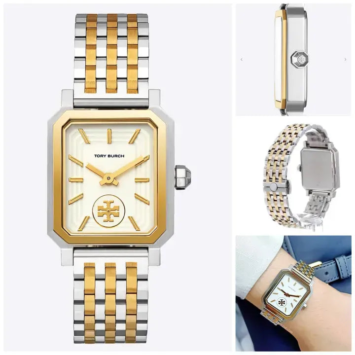 Tory Burch Robinson White Dial Two Tone Steel Strap Watch for Women - TBW1501