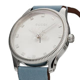 Gucci G Timeless Silver Dial Blue Leather Strap Watch for Women - YA1265039