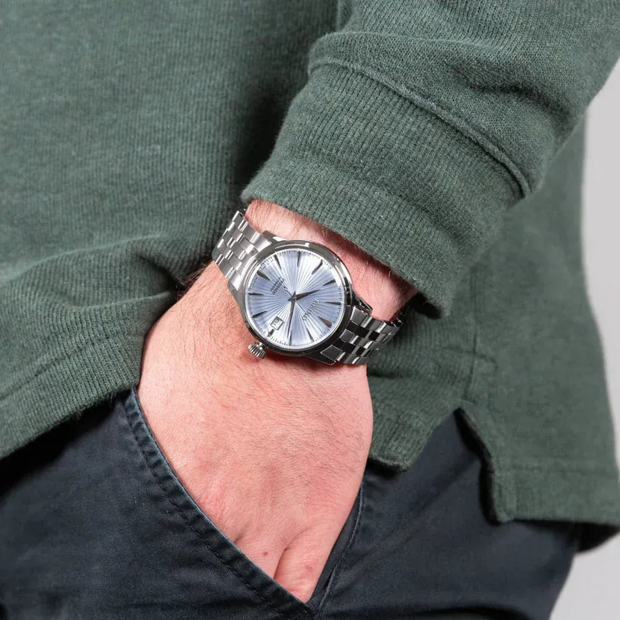 Seiko Presage Cocktail Time Automatic Ice Blue Dial Silver Steel Strap Watch for Men - SRPE19J1