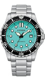 Citizen Mechanical Automatic Turquoise Dial Silver Steel Strap Watch for Men - NJ0170-83X