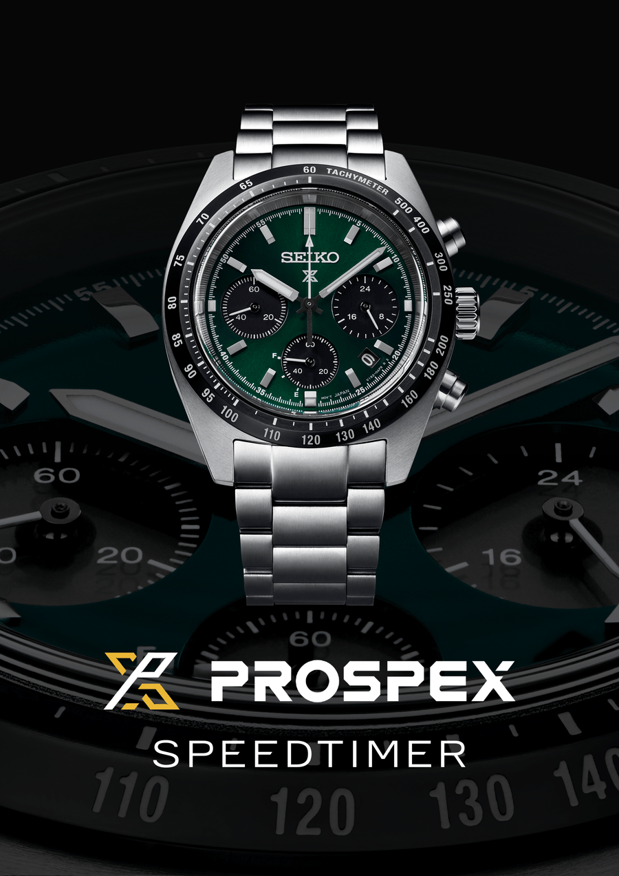 Seiko Prospex Speedtimer Solar Chronograph Green Dial Silver Steel Strap Watch for Men - SSC933