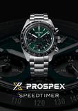 Seiko Prospex Speedtimer Solar Chronograph Green Dial Silver Steel Strap Watch for Men - SSC933