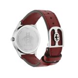 Gucci G Timeless Quartz Silver Dial Maroon Leather Strap Watch for Women - YA1265057