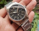 Seiko 5 Sports Flieger Automatic Black Dial Silver Steel Strap Watch for Men - SRPH27K1