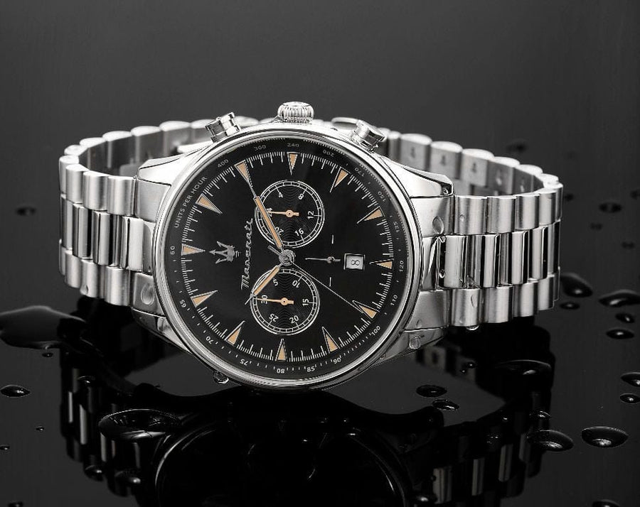 Maserati Tradizione Chronograph Black Dial Silver Steel Strap Watch for Men - R8873646004