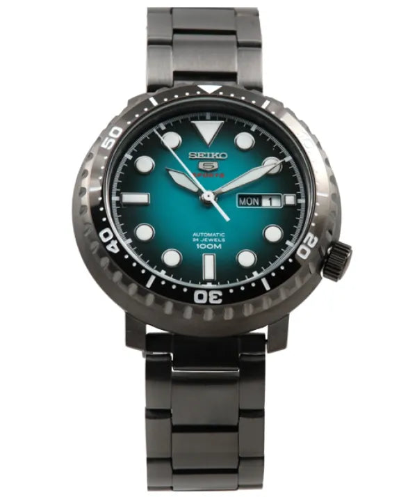 Seiko 5 Sports Automatic Turquoise Dial Grey Steel Strap Watch for Men - SRPC65J1