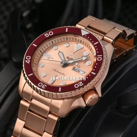 Seiko 5 Sports 55th Anniversary Limited Edition Rose Gold Dial Rose Gold Steel Strap Watch for Men - SRPK08K1
