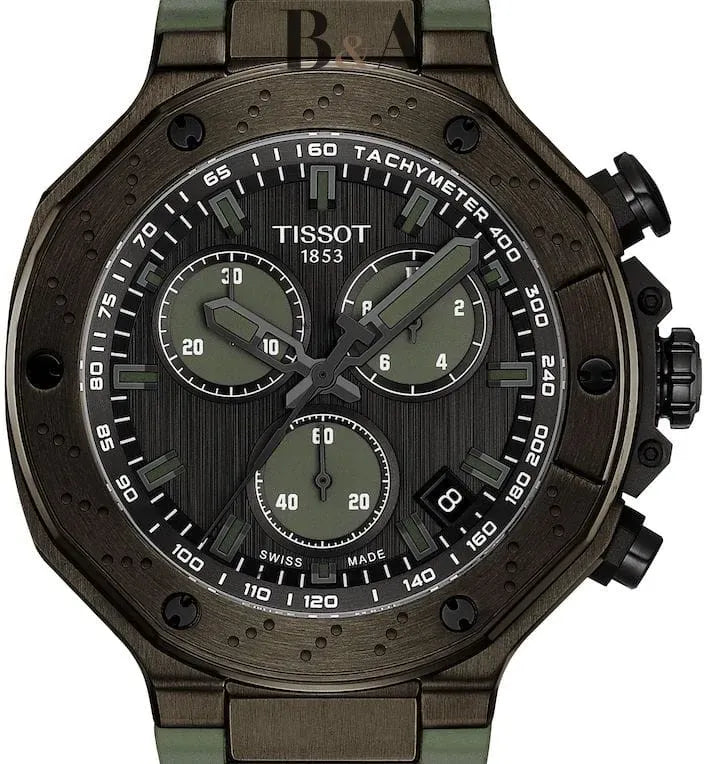 Tissot T Race Chronograph Black Dial Green Rubber Strap Watch for Men - T141.417.37.061.02