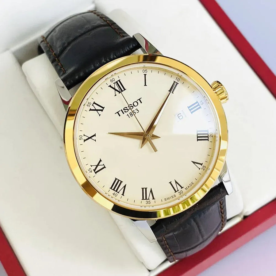 Tissot Classic Dream Ivory Dial Brown Leather Strap Watch for Men - T129.410.26.263.00
